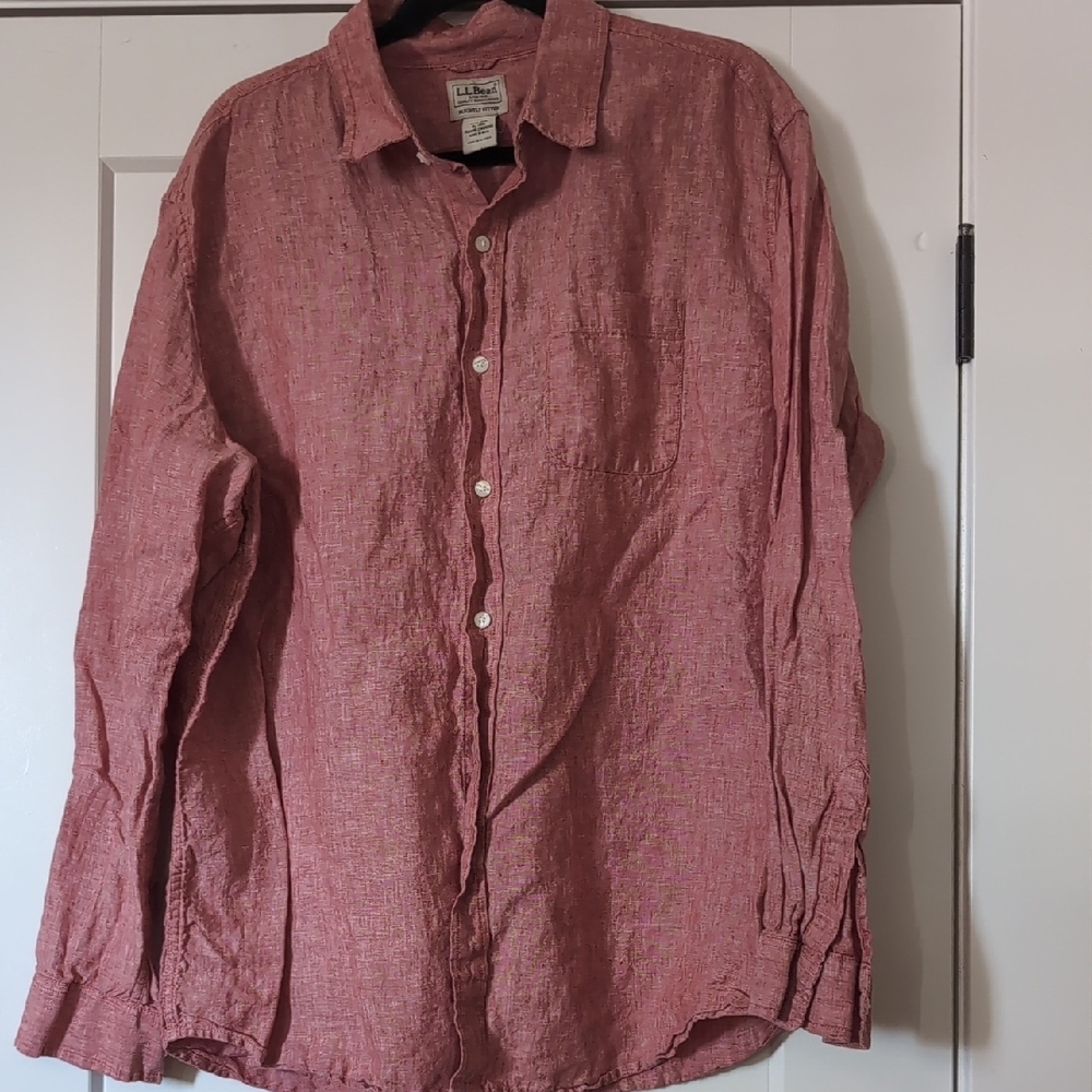 Leaving Soon! L.L. Bean Men's Linen Button Down Shirt - Rustic Red